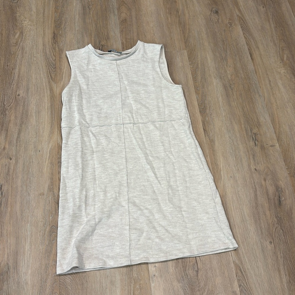 ZARA RIBBED BEIGE CASUAL TANK MINI DRESS